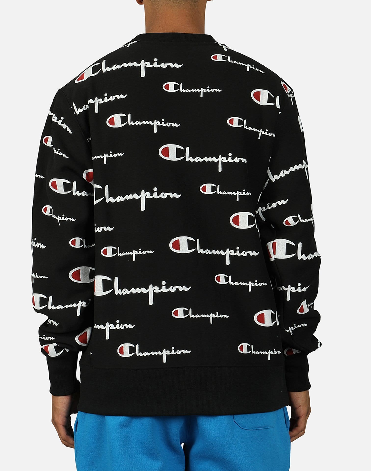 Champion Men's All Over Script Logo Reverse Weave Crew