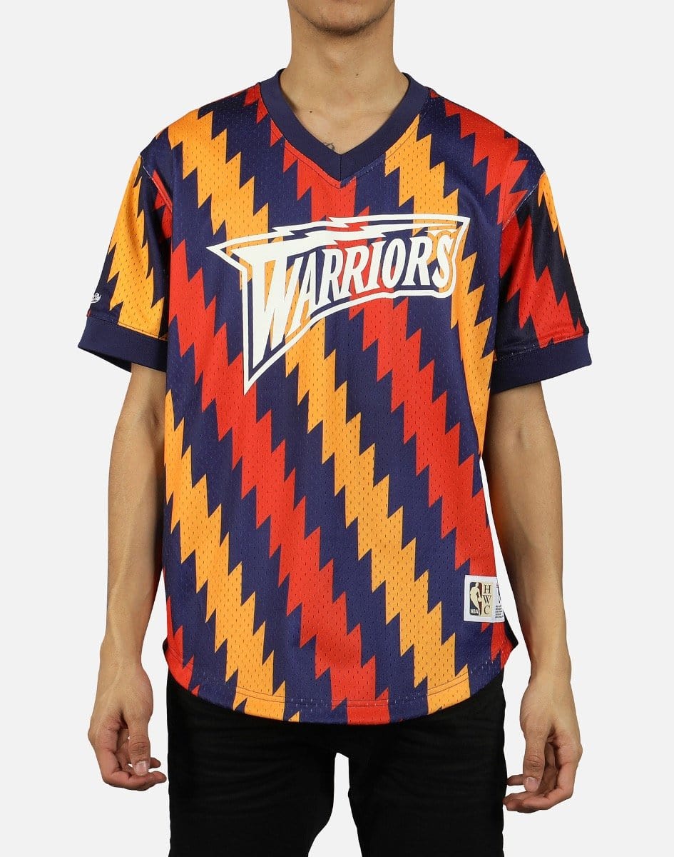 Mitchell & Ness Men's NBA Golden State Warriors Wordmark Mesh Shooting V-Neck Shirt