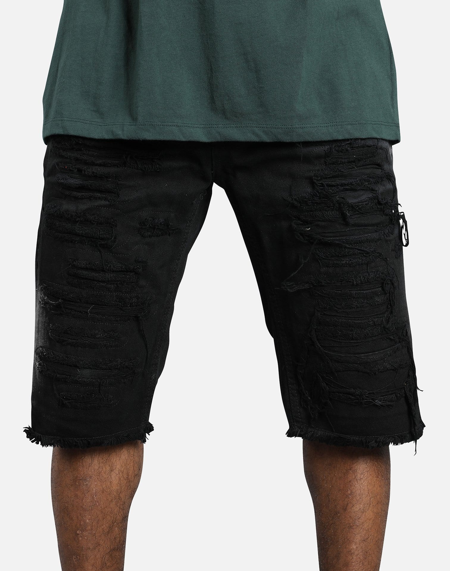 Smoke Rise Black Torn Denim Shorts