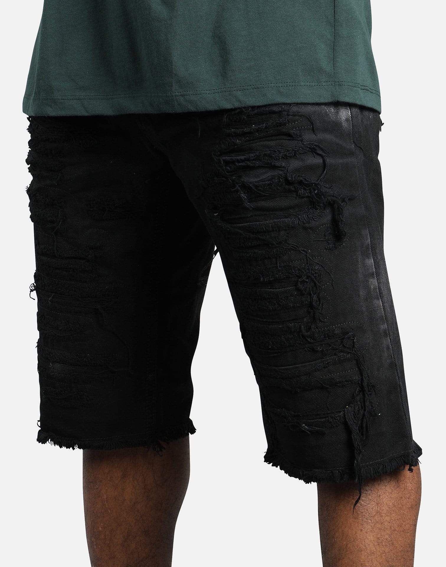 Smoke Rise Black Torn Denim Shorts