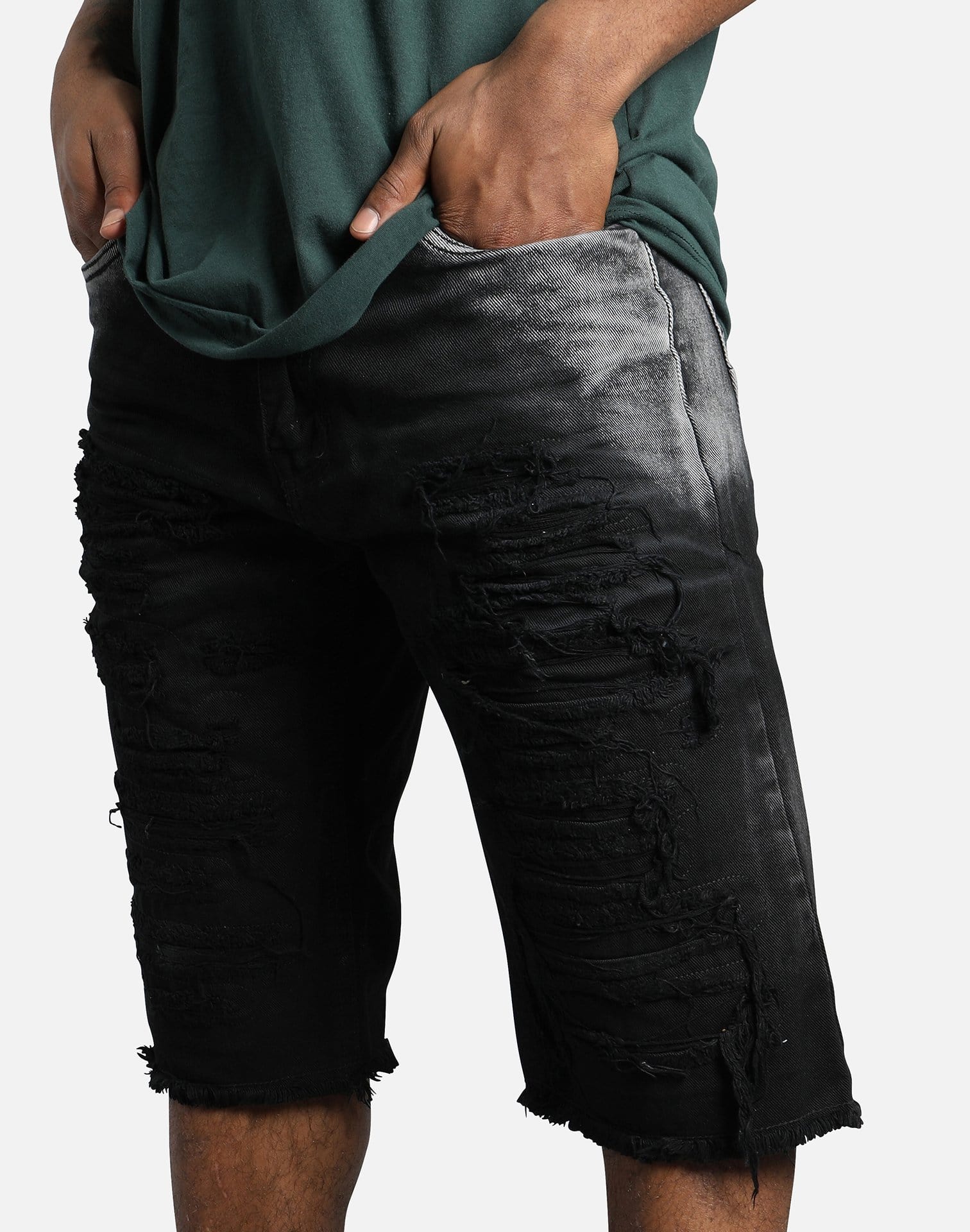 Smoke Rise Black Torn Denim Shorts