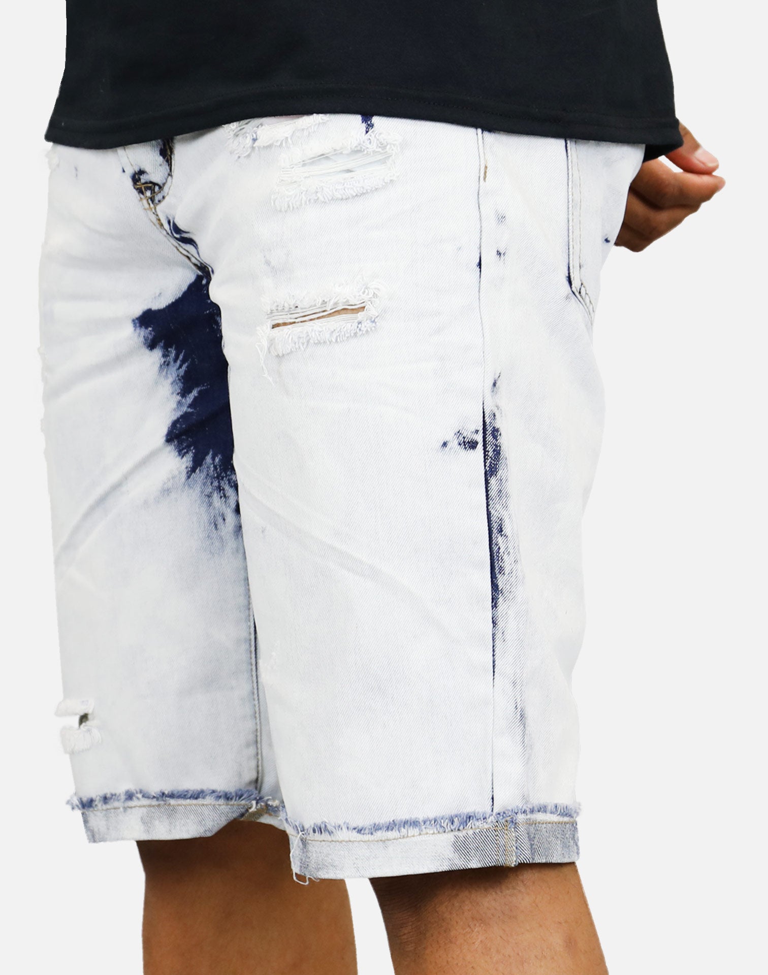 Denim House Bleached Rip Denim Shorts (Light Blue)