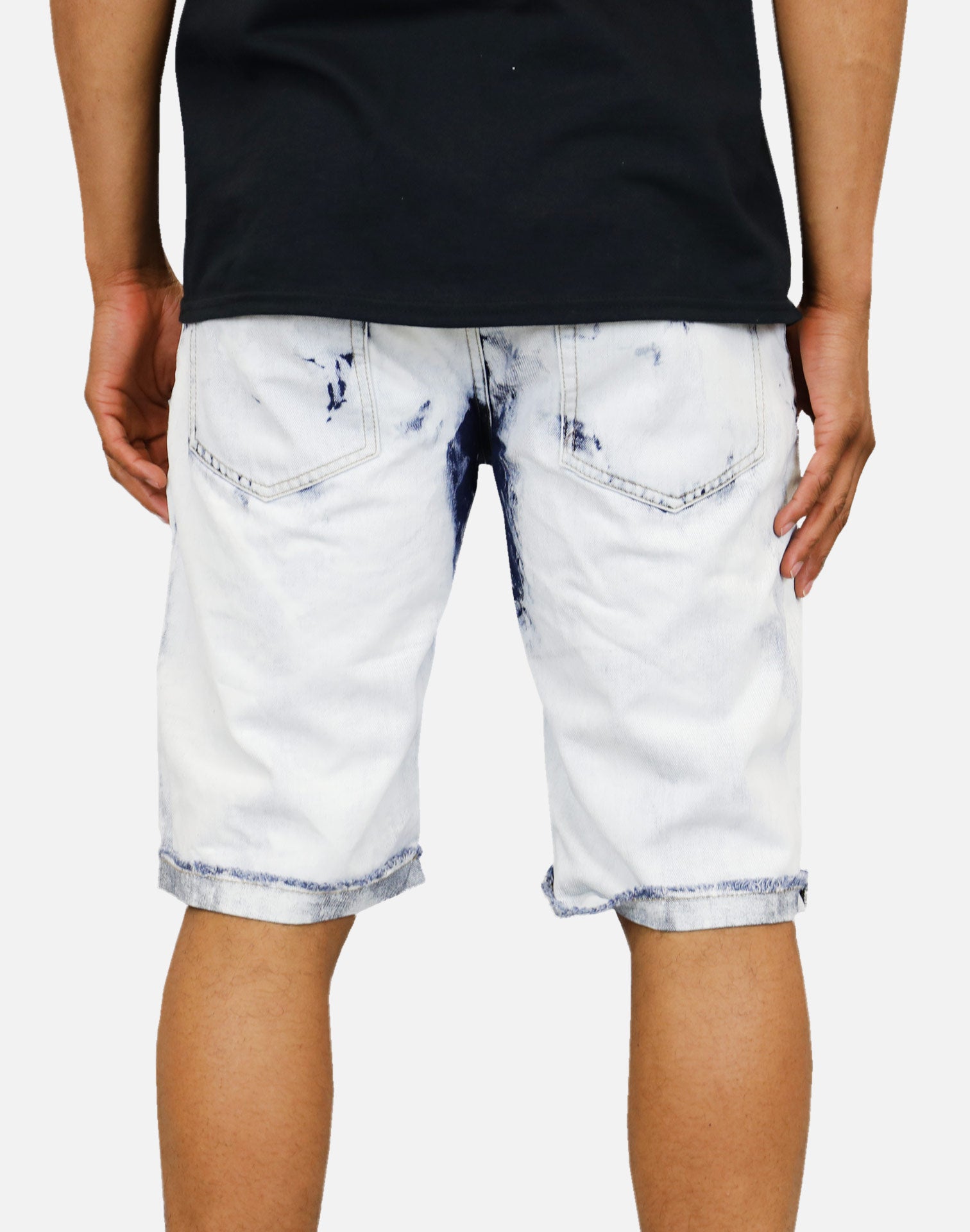 Denim House Bleached Rip Denim Shorts (Light Blue)