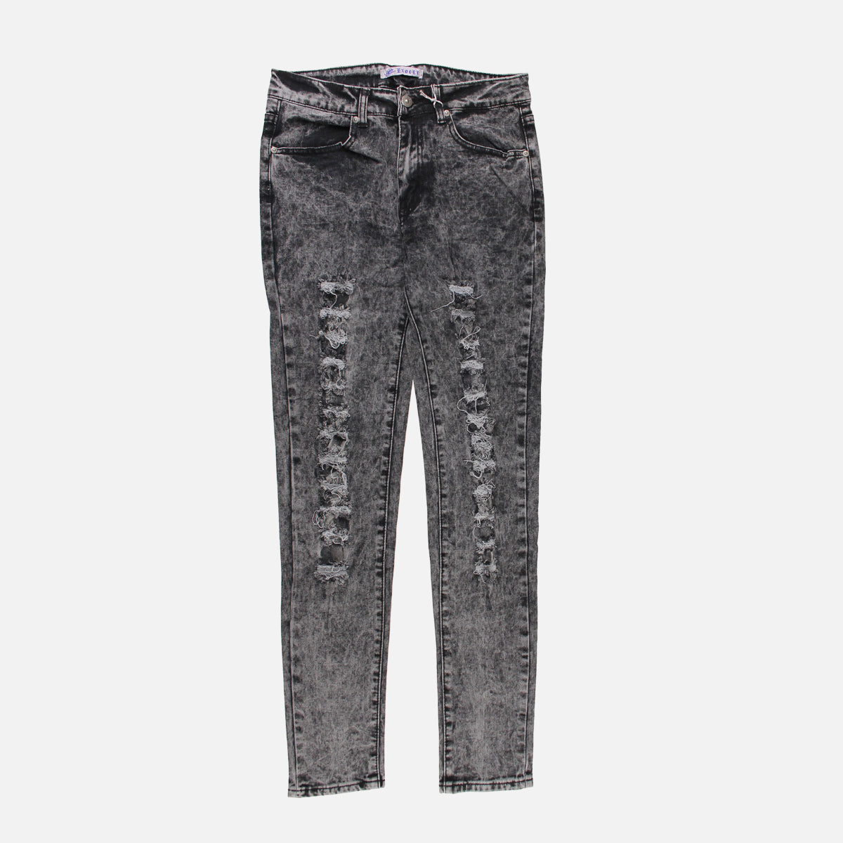 ACID WASHED HI-WAISTED DISTRESSED DENIM (BLACK OR DARK BLUE)