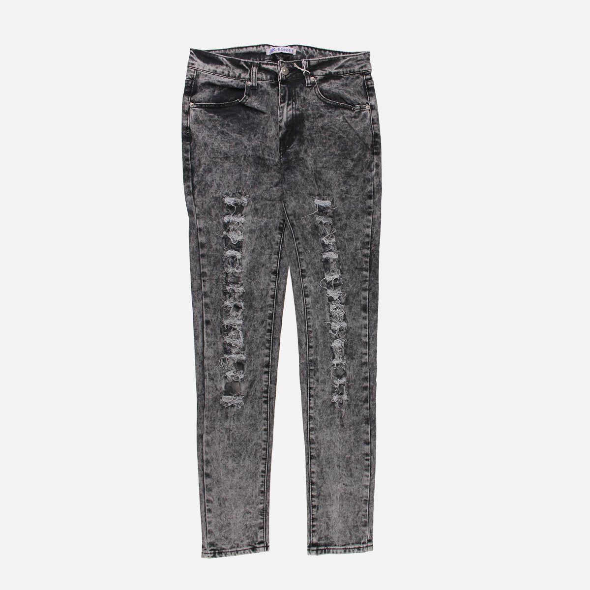 ACID WASHED HI-WAISTED DISTRESSED DENIM (BLACK OR DARK BLUE)