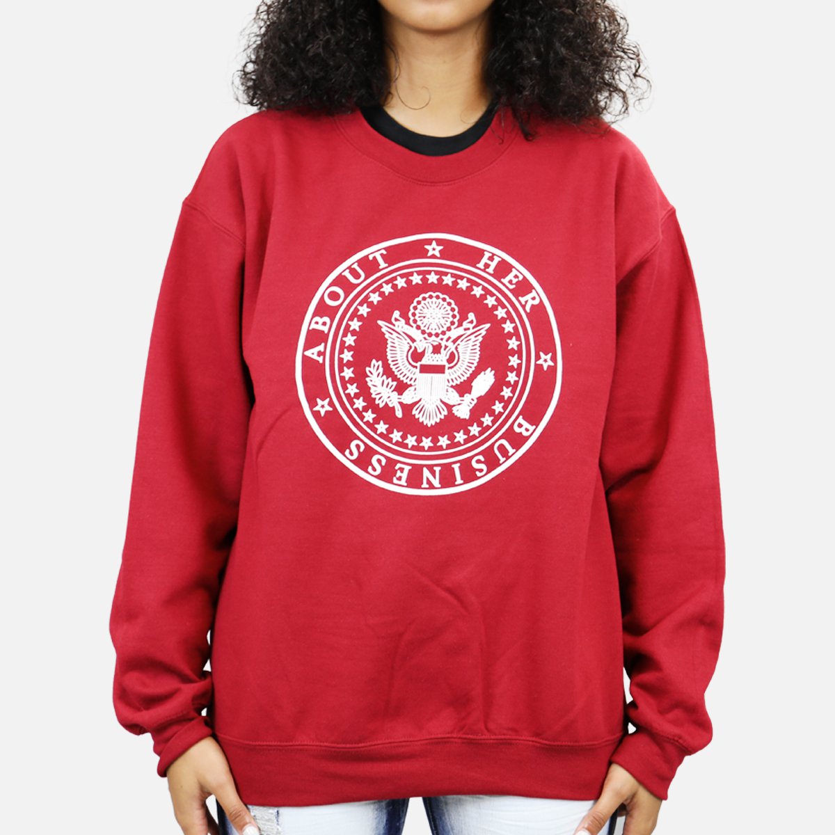 No Boys Allowed About Her Business Crewneck Sweatshirt (Red)