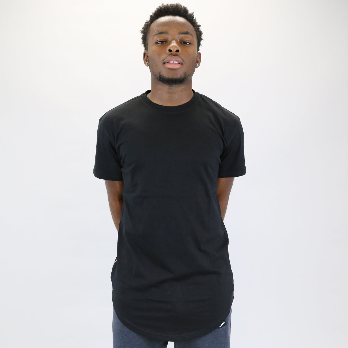 Denim House Basic Crewneck Tee with Side Zip (Black)
